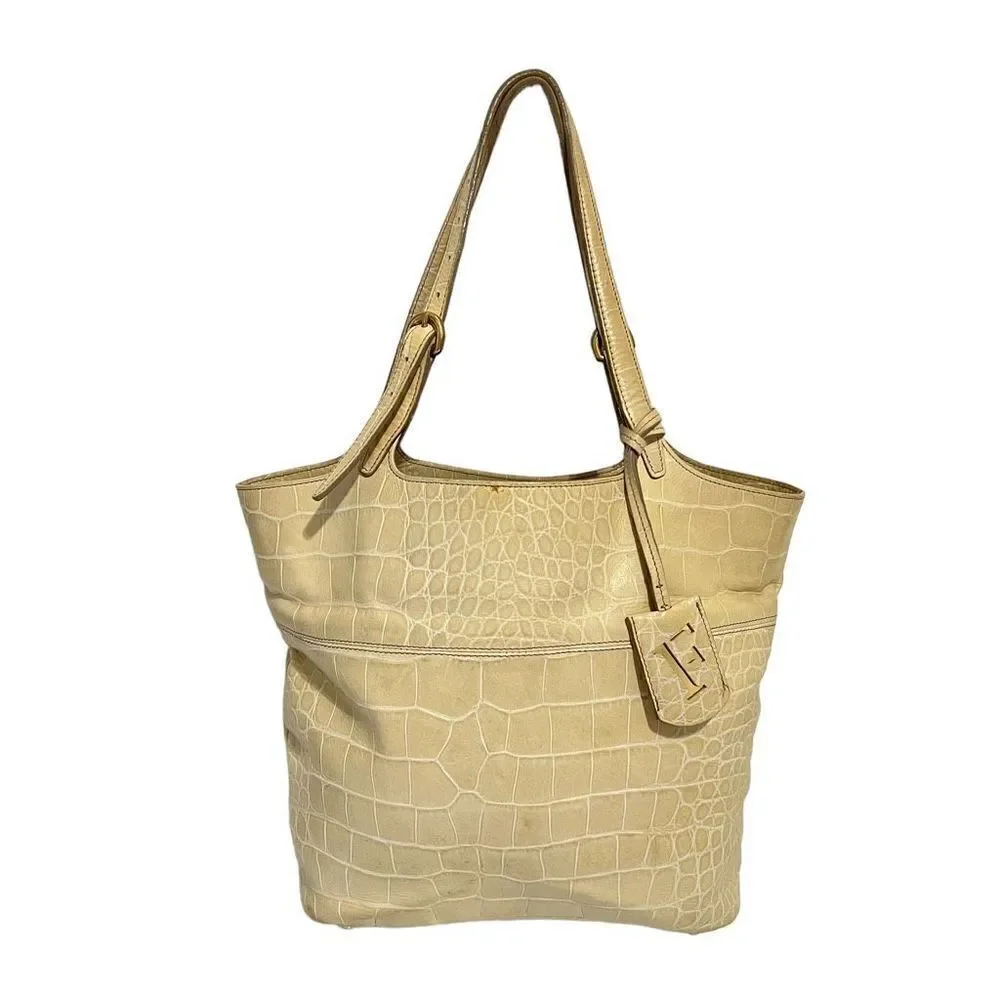 Furla Women's Crocodile Embossed Cream Shoulder Bag